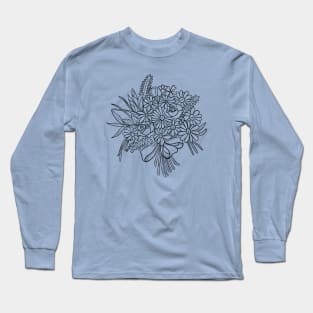 Black Lineart Bouquet Long Sleeve T-Shirt